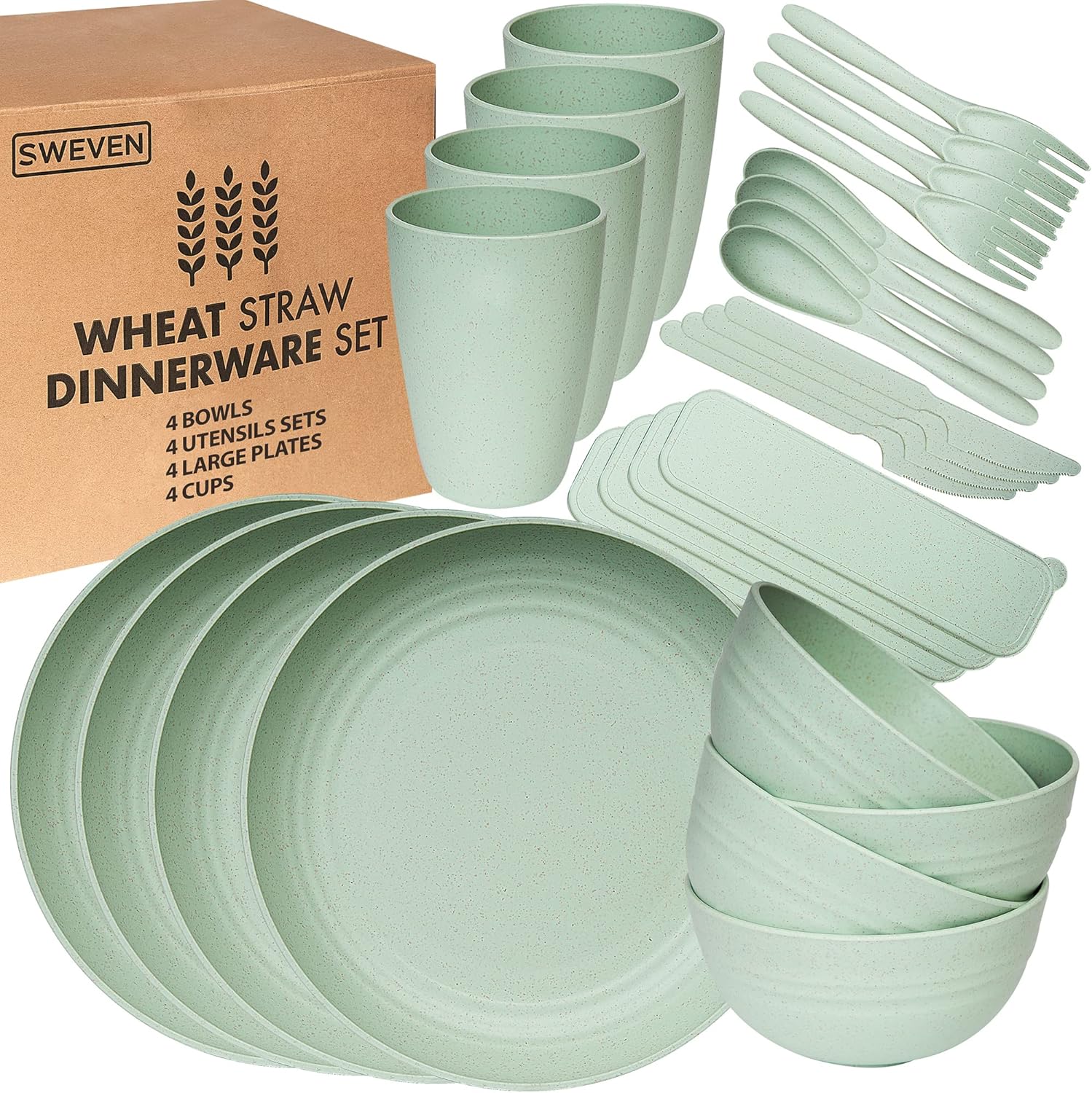Beige Wheat Straw Dinnerware Set - 32-Piece