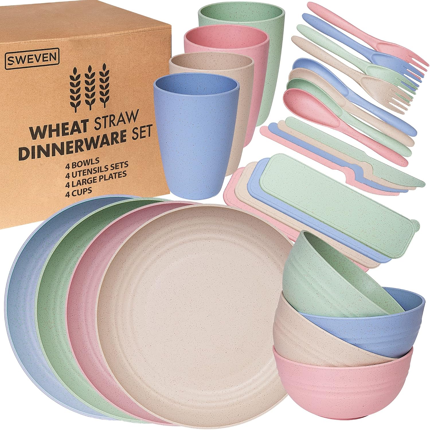 Beige Wheat Straw Dinnerware Set - 32-Piece