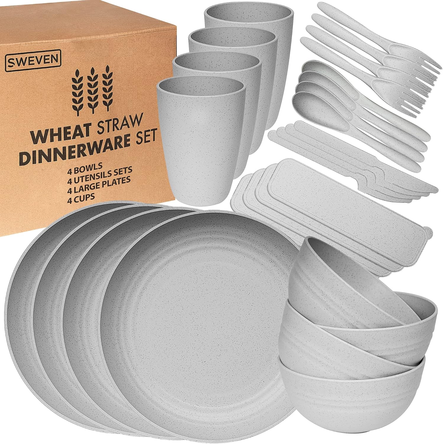 Beige Wheat Straw Dinnerware Set - 32-Piece