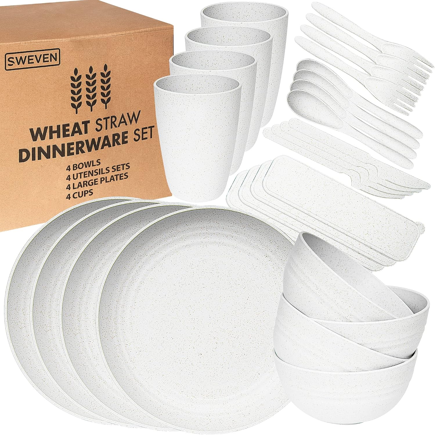 Beige Wheat Straw Dinnerware Set - 32-Piece