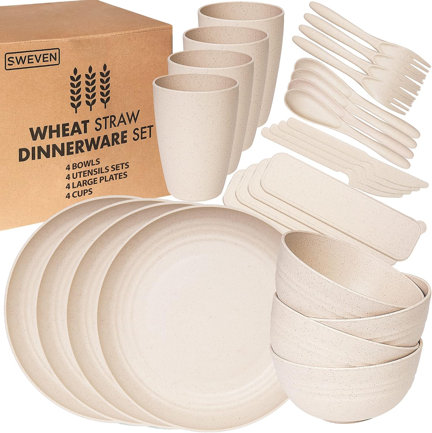 Beige Wheat Straw Dinnerware Set - 32-Piece