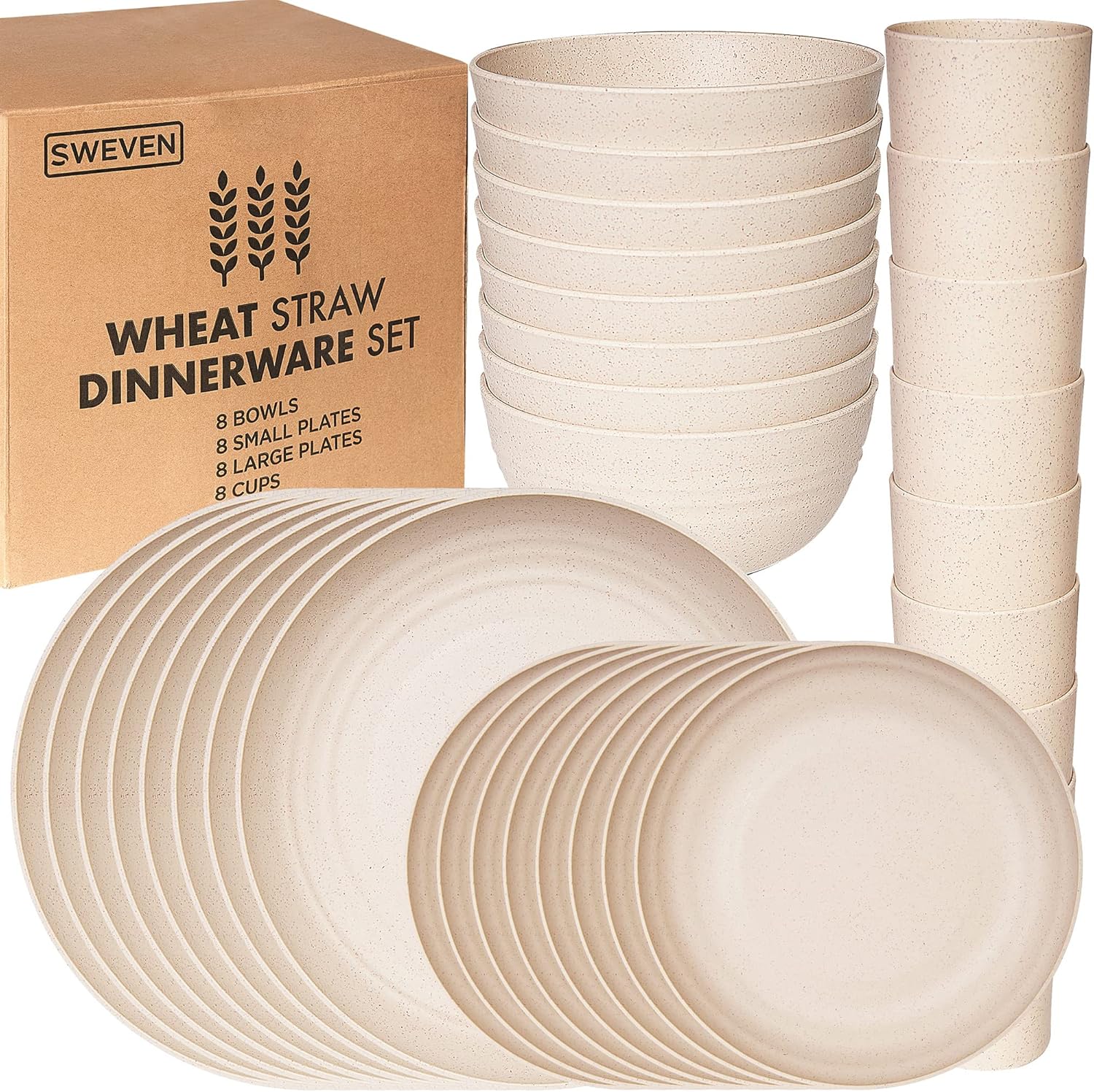 Beige Wheat Straw Dinnerware Set - 32-Piece