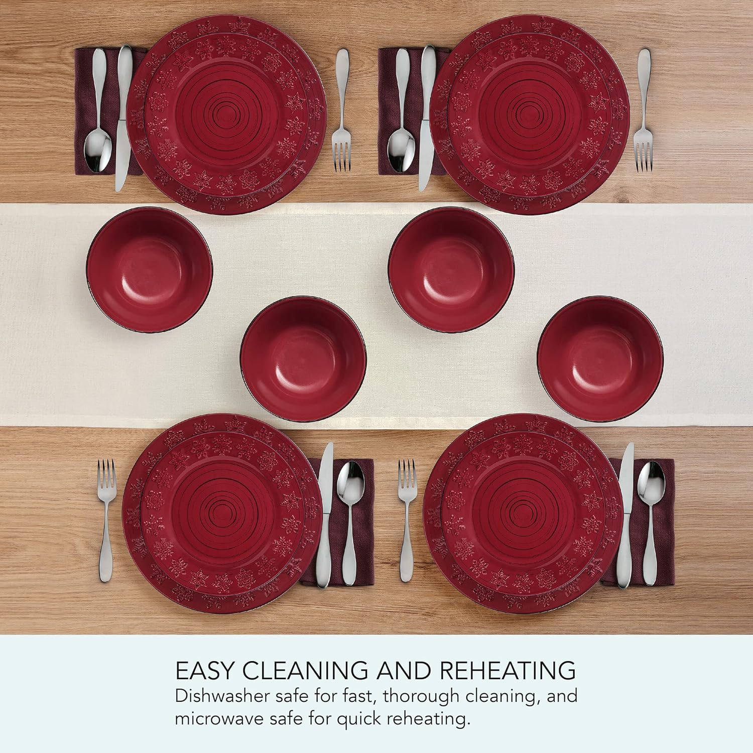 Crimson Snowflake Dinnerware Set