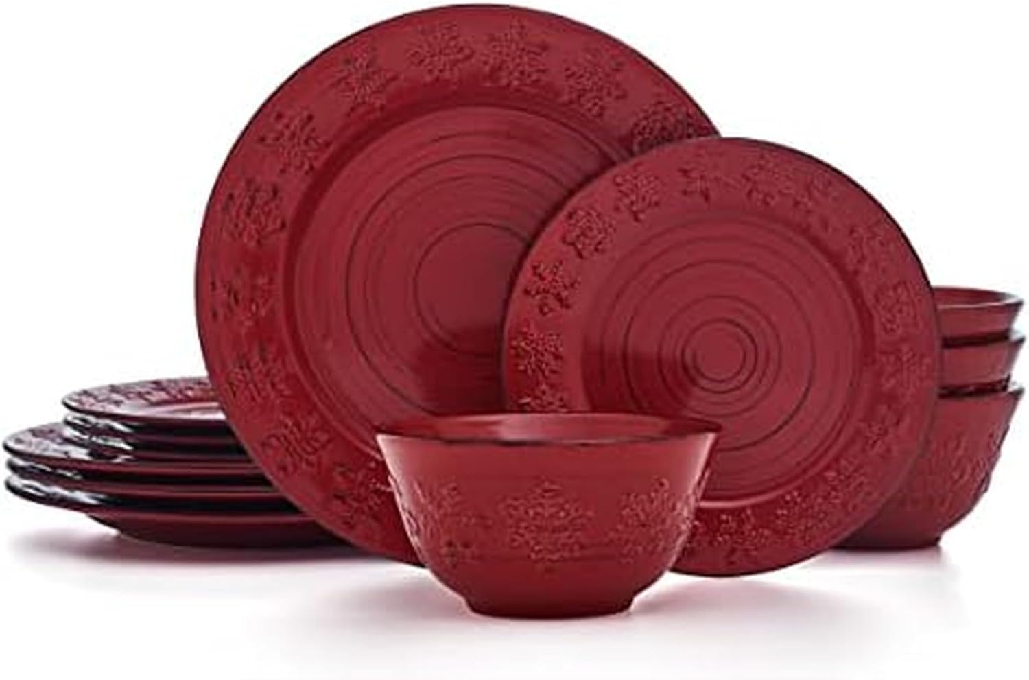 Crimson Snowflake Dinnerware Set