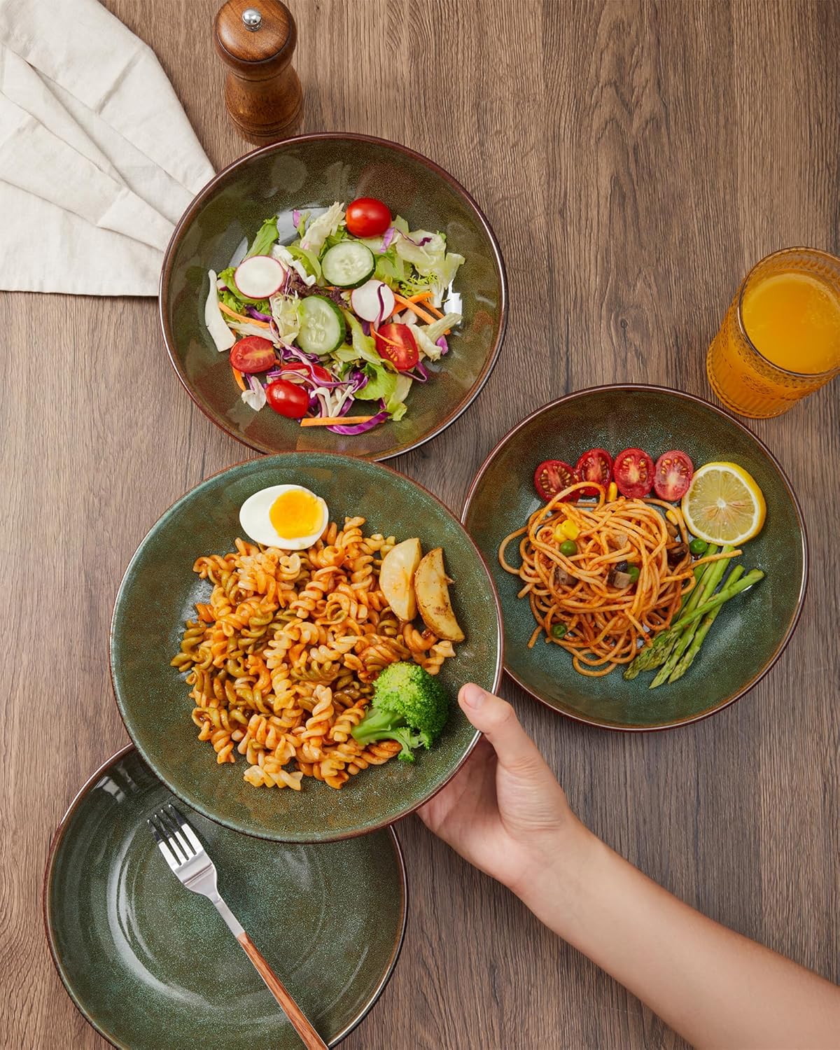 Emerald Stoneware Pasta Set