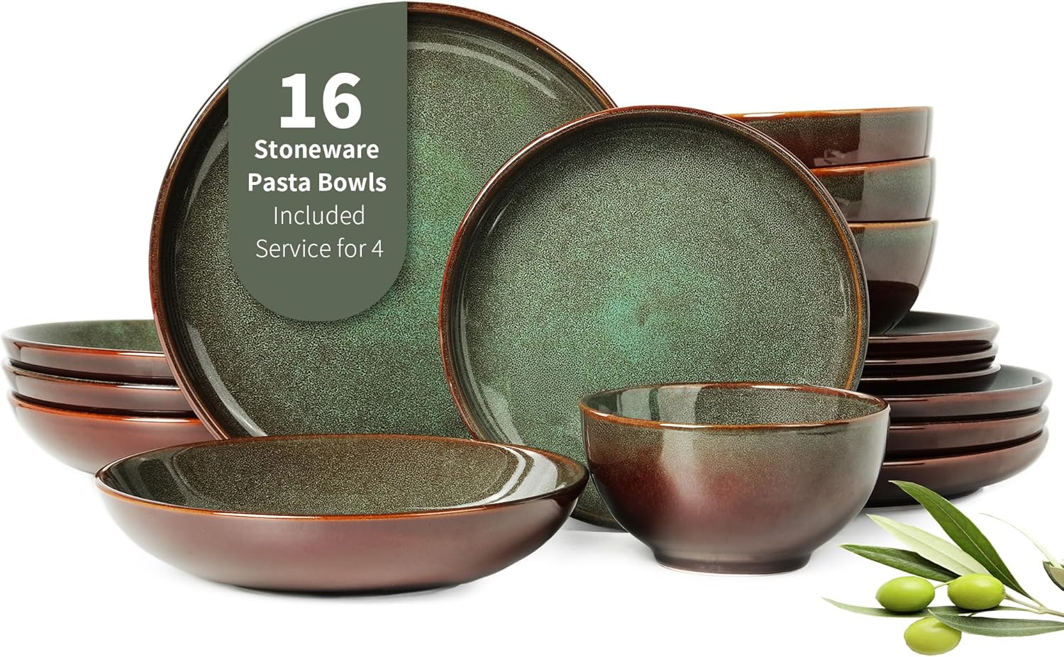 Emerald Stoneware Pasta Set