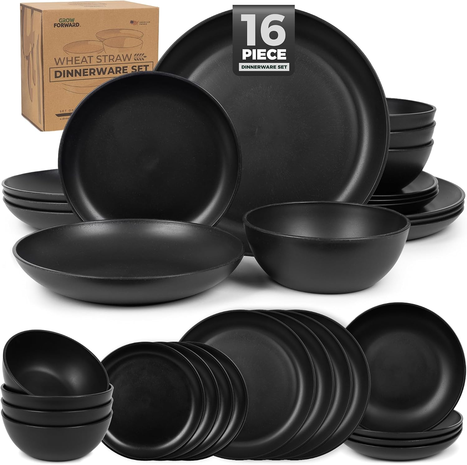 Grey Wheat Straw Dinnerware - 16-Piece Set
