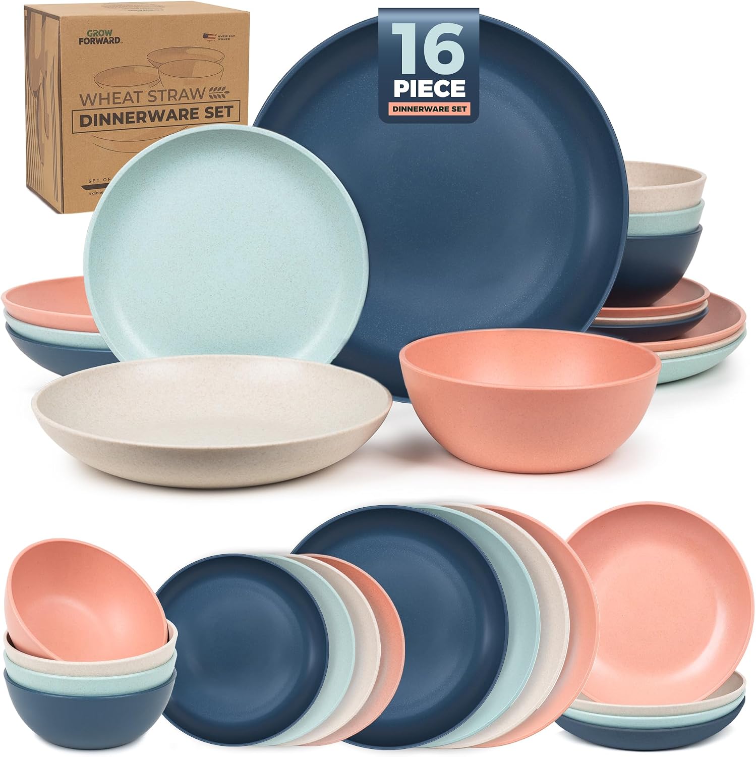 Grey Wheat Straw Dinnerware - 16-Piece Set