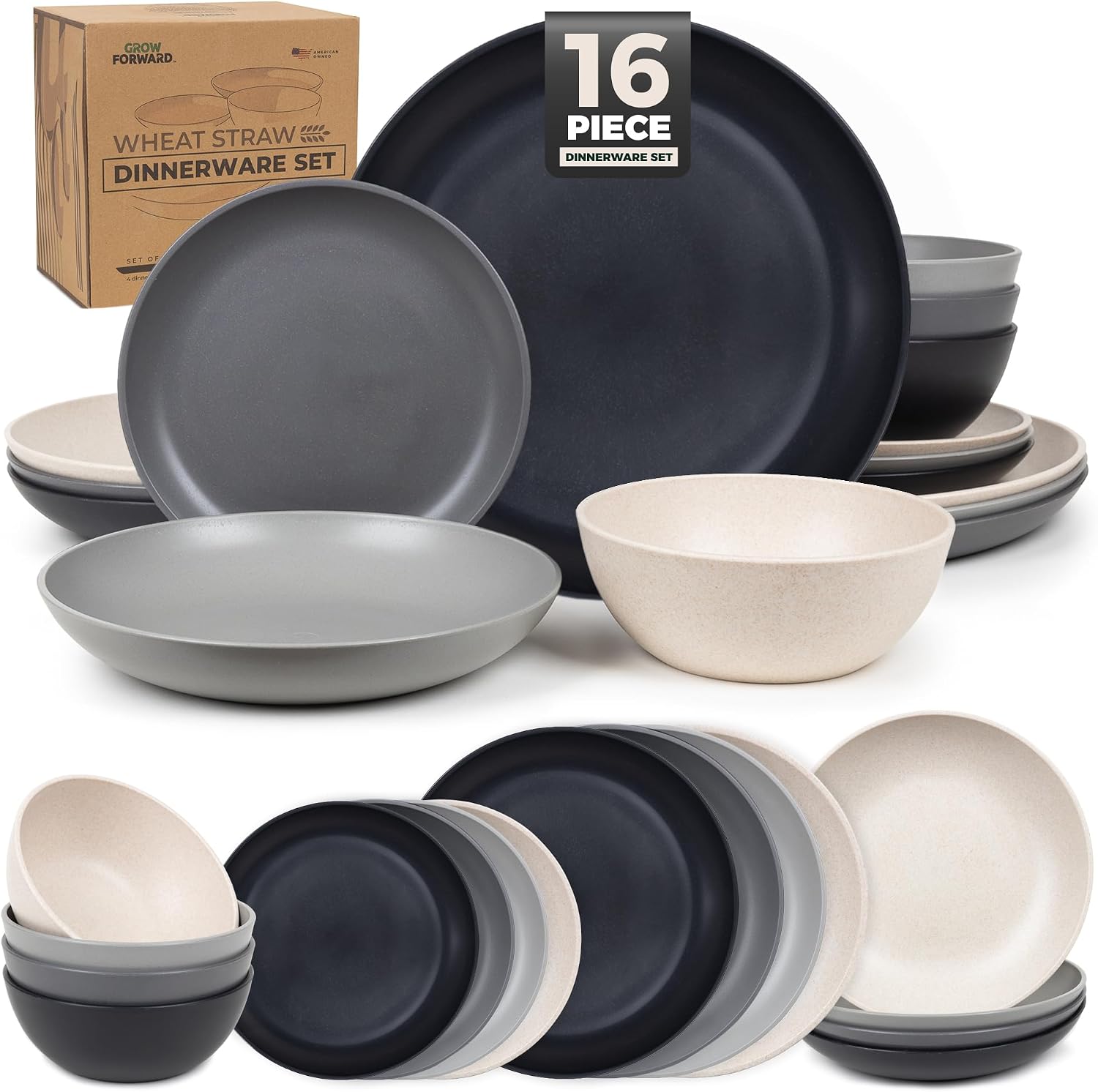 Grey Wheat Straw Dinnerware - 16-Piece Set