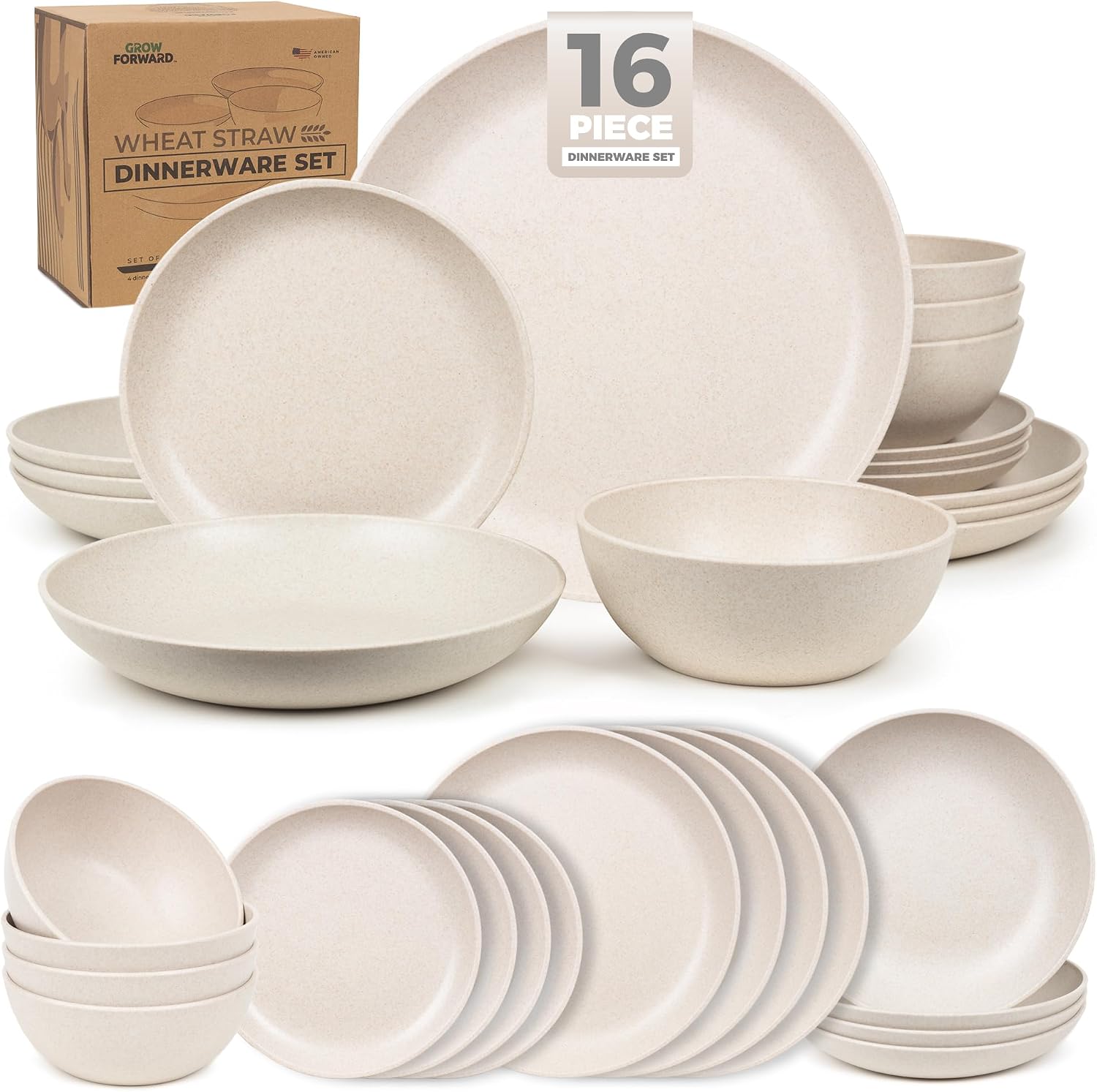 Grey Wheat Straw Dinnerware - 16-Piece Set
