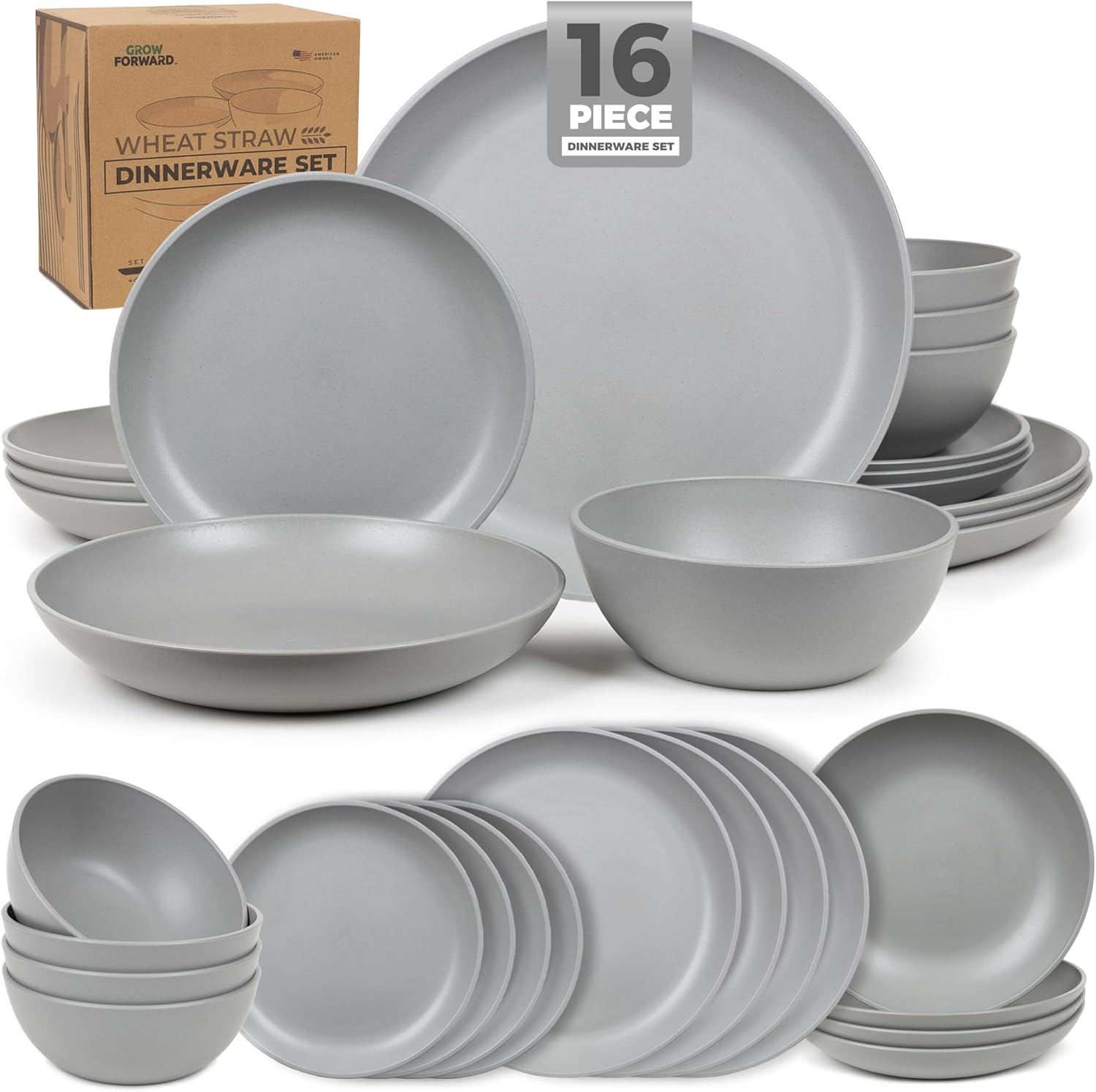 Grey Wheat Straw Dinnerware - 16-Piece Set