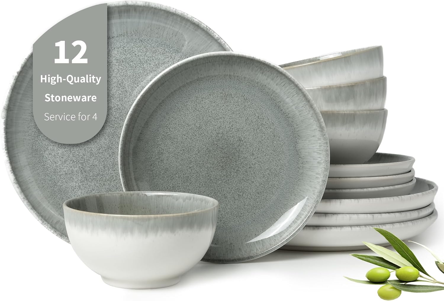 Speckled Grey Stoneware Dinner Set - 12-Piece