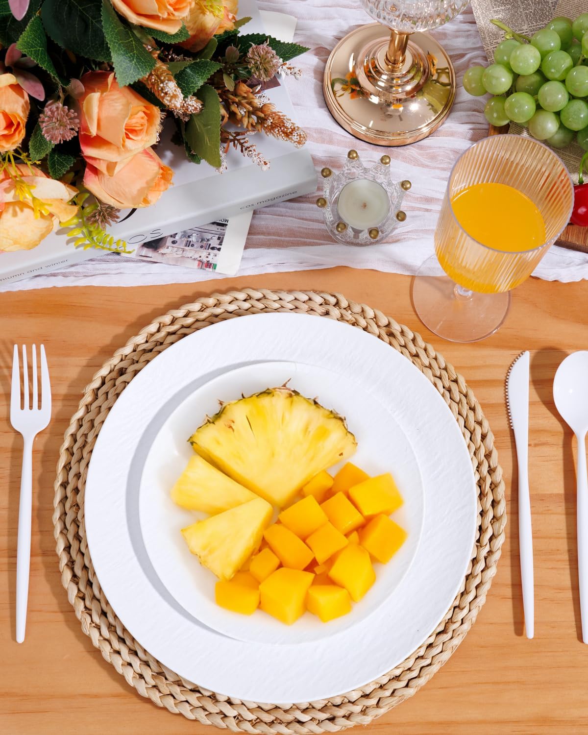 White Reusable Plastic Dinnerware - 32-Piece Set